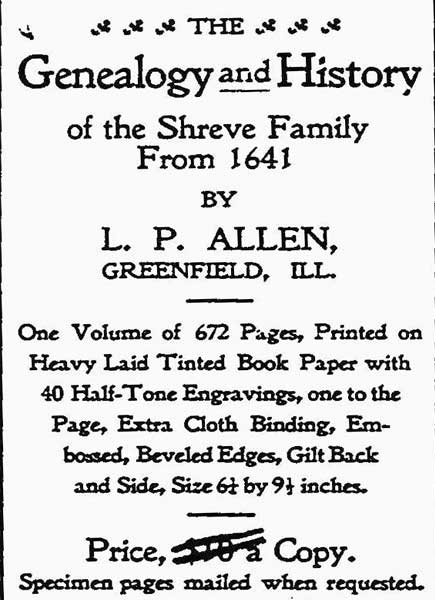 'Genealogy and History of the Shreve Family from 1641'